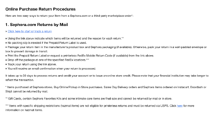 Sephora's return policy allows returns to be covered free of charge.